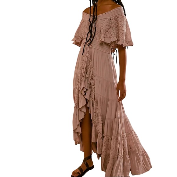 Free People Dresses & Skirts - Free People Dusty Pink Cottagecore Boho Ruffle Tiered Maxi Dress Size L
